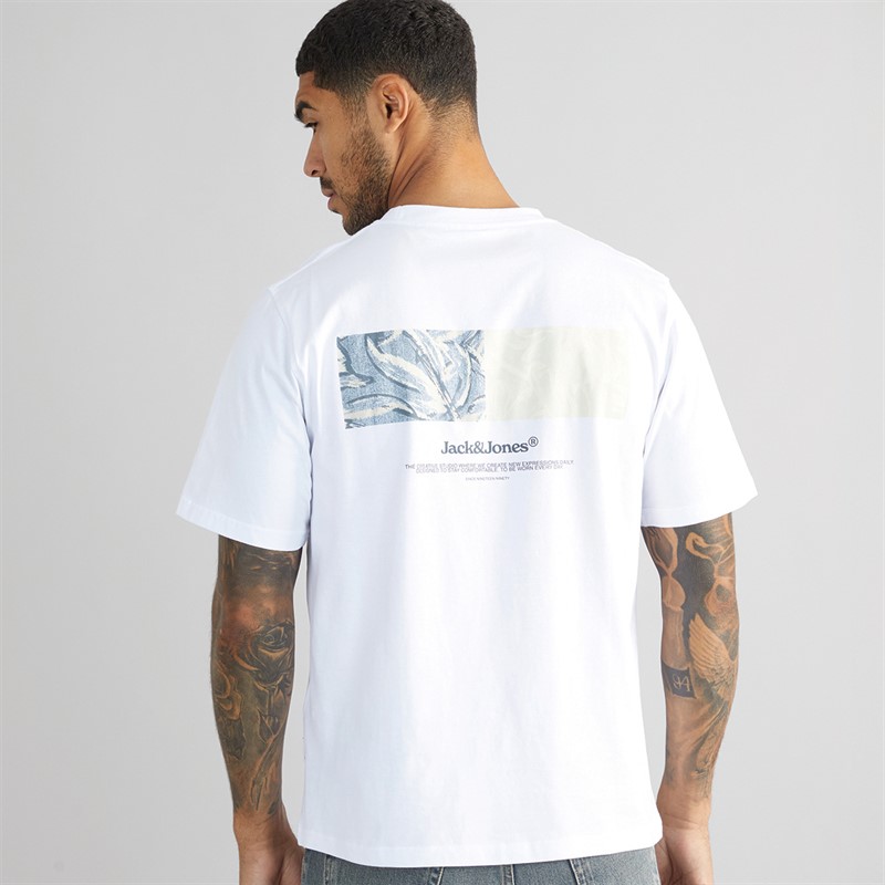 JACK & JONES Mens Split Back Crew Neck T-Shirt Bright White
