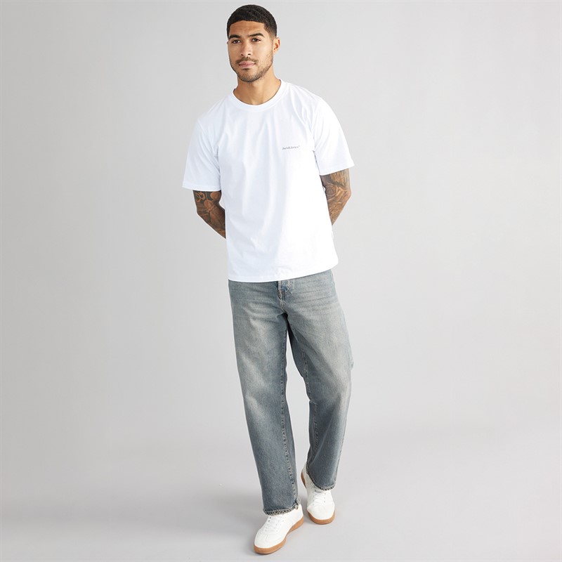 JACK & JONES Mens Split Back Crew Neck T-Shirt Bright White
