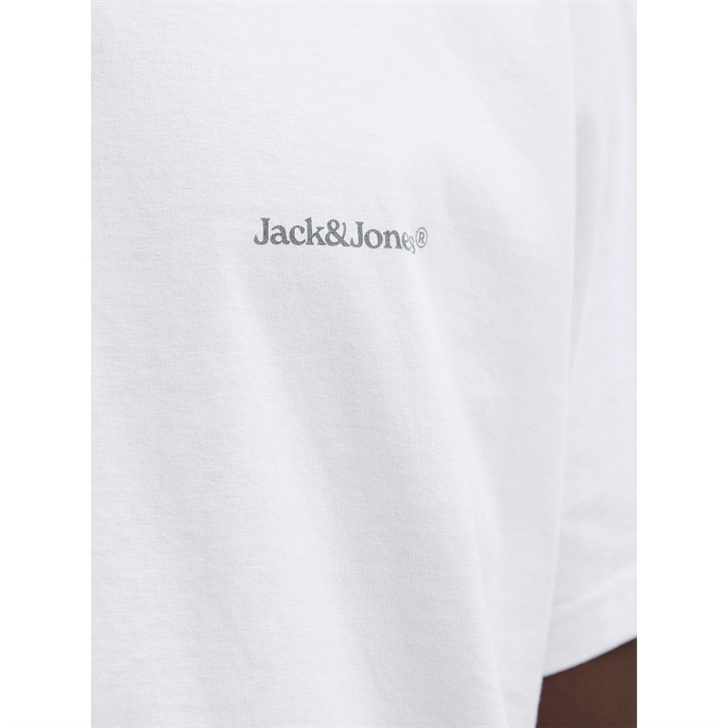 JACK & JONES Mens Split Back Crew Neck T-Shirt Bright White