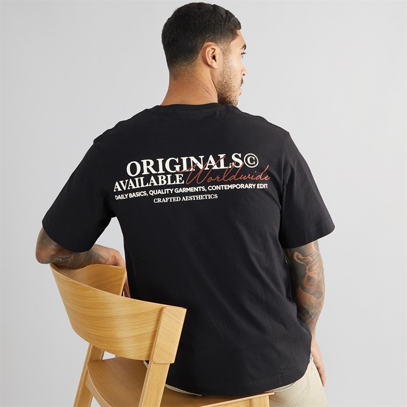 JACK & JONES Mens Slington Type Crew Neck T-Shirt Black