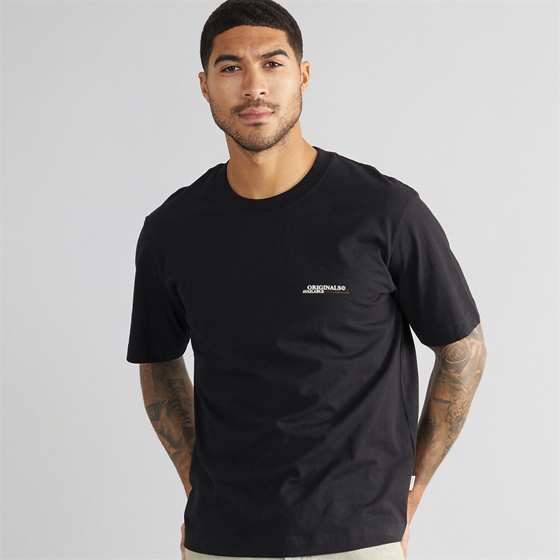 JACK & JONES Mens Slington Type Crew Neck T-Shirt Black