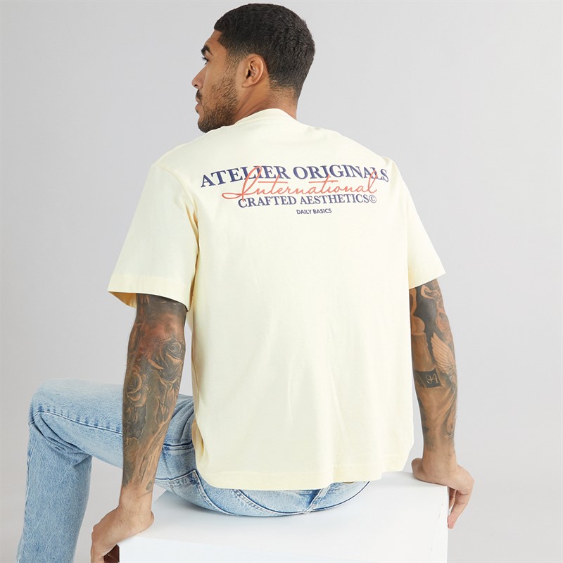 JACK & JONES Mens Slington Type Crew Neck T-Shirt Antique White