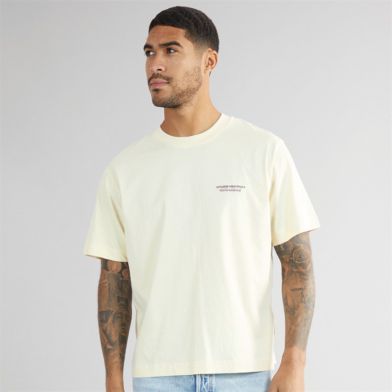 JACK & JONES Mens Slington Type Crew Neck T-Shirt Antique White