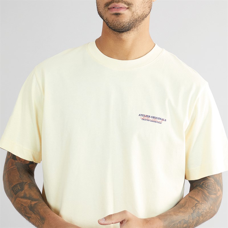 JACK & JONES Mens Slington Type Crew Neck T-Shirt Antique White