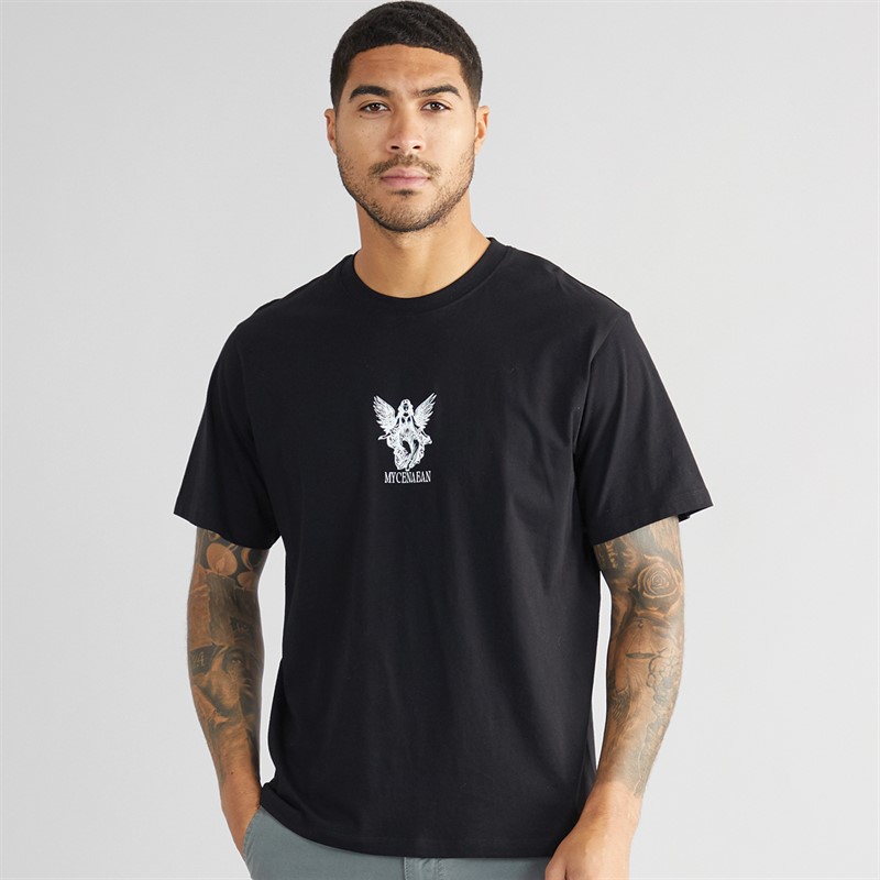 JACK & JONES Mens Jorbradley Grif T-Shirt Black - Size M