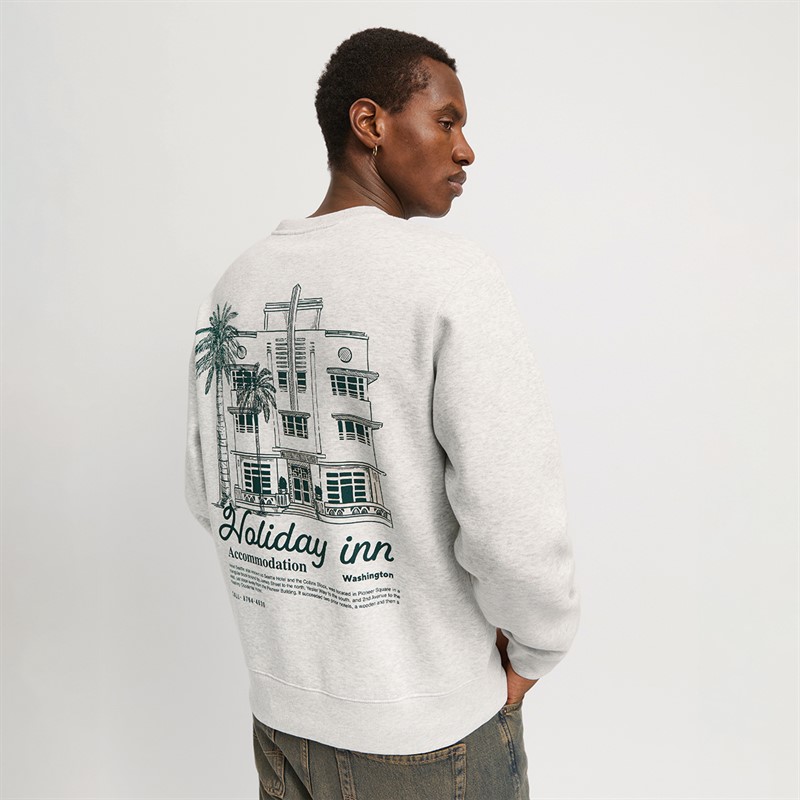 JACK & JONES Mens Jorbradley Cleveland Sweatshirt White Melange