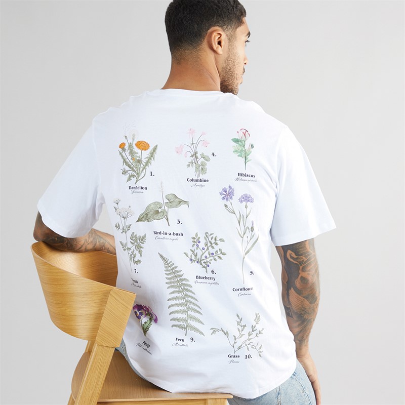 JACK & JONES Mens Jorbradley Fleur T-Shirt Bright White