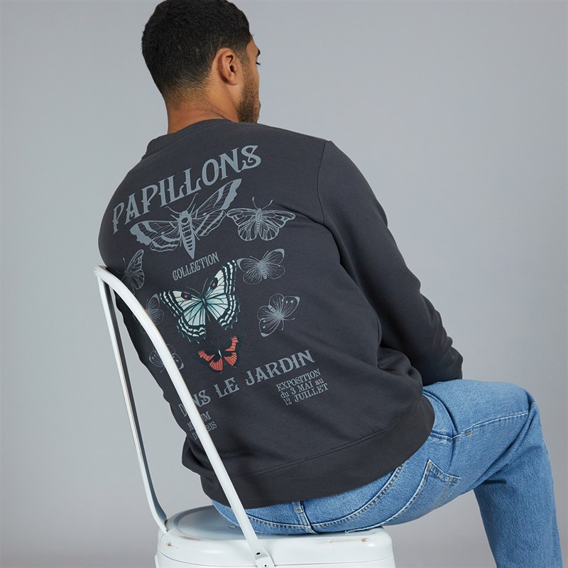 JACK & JONES Mens Jorbradley Papillon Sweatshirt Asphalt - Size M