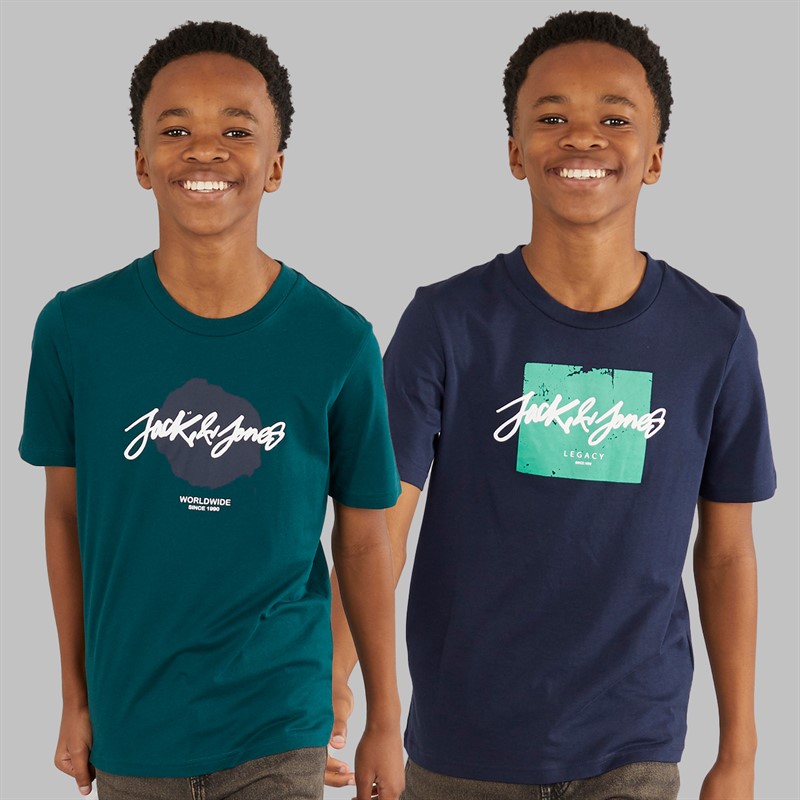 JACK & JONES Junge Tiley Rundhals 2er-Pack T-Shirts Deep Teal / Navy Blazer