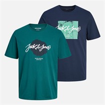 JACK & JONES Boys Tiley Crew Neck Two Pack T-Shirts Deep Teal/Navy Blazer