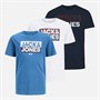 JACK & JONES Junge Atfal 3er-Pack T-Shirts Kobaltblau / Weiß / Marine Druck
