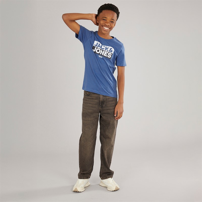 JACK & JONES Junge Atfal 3er-Pack T-Shirts Kobaltblau / Weiß / Marine Druck
