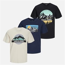 JACK & JONES lot de Trois T-Shirts Garçon Col Rond Peak Noir/Moonbeam/Marine