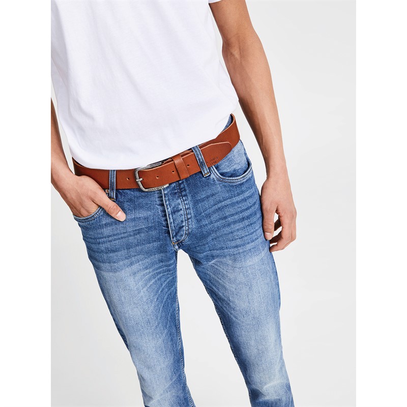 JACK & JONES Mens Jacpaul Leather Belt Mocha Bisque