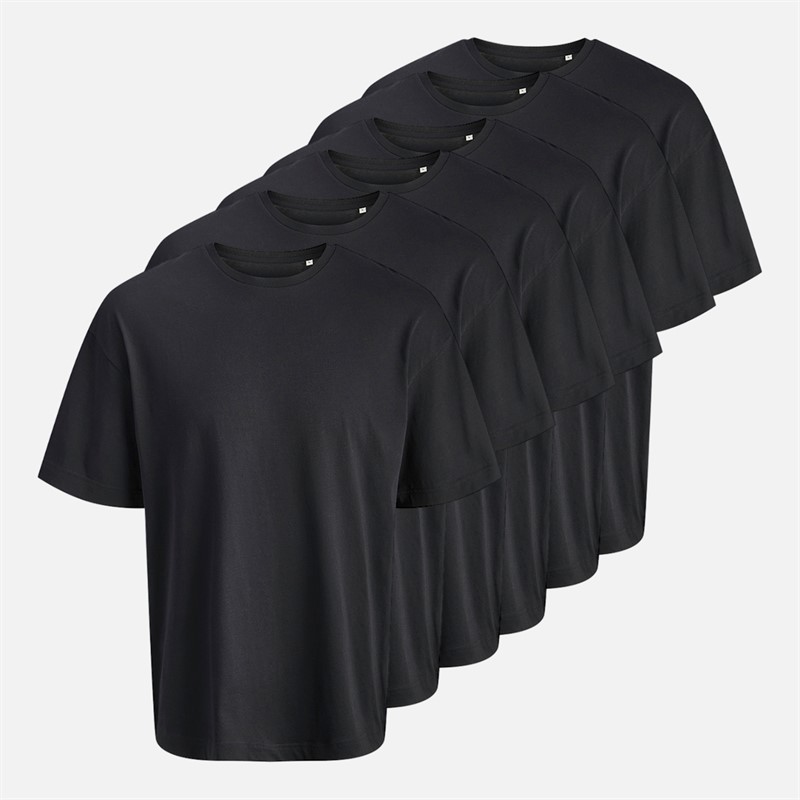 JACK & JONES Mens Gust Oversized Six Pack T-Shirts Black - Size XXL