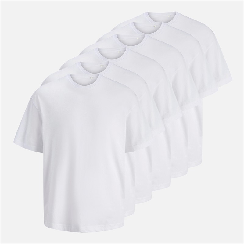 JACK & JONES Mens Gust Oversized Six Pack T-Shirts White - Size L