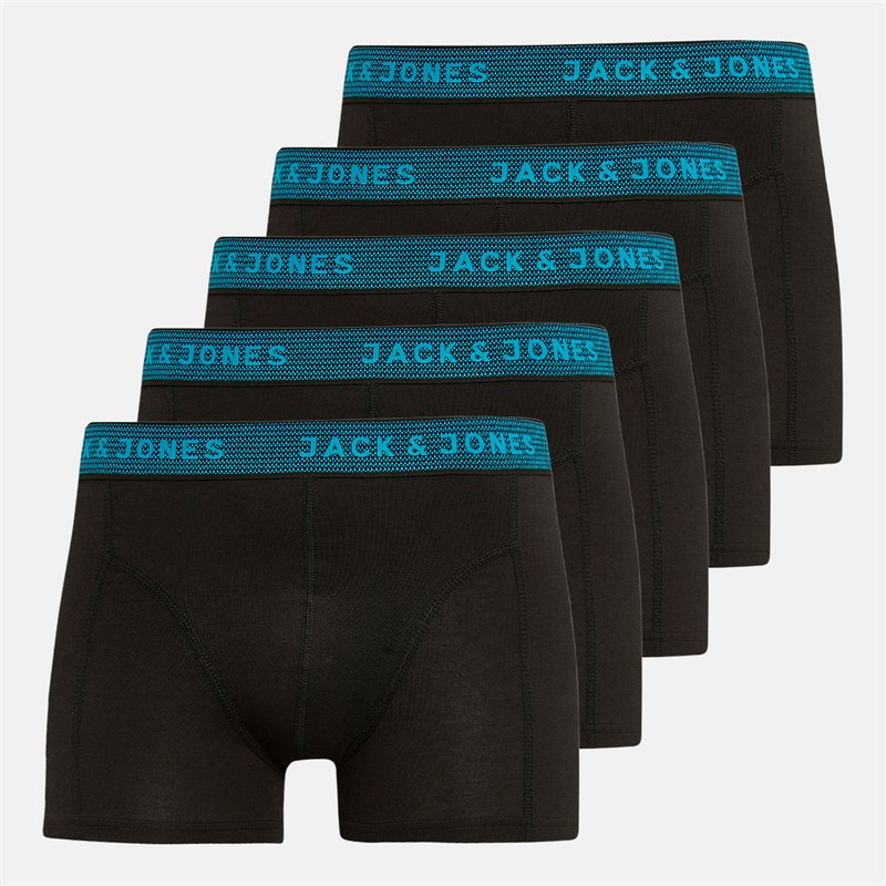 JACK & JONES Mens Twisted Waistband Five Pack Trunks Hawaiian Ocean - Size M