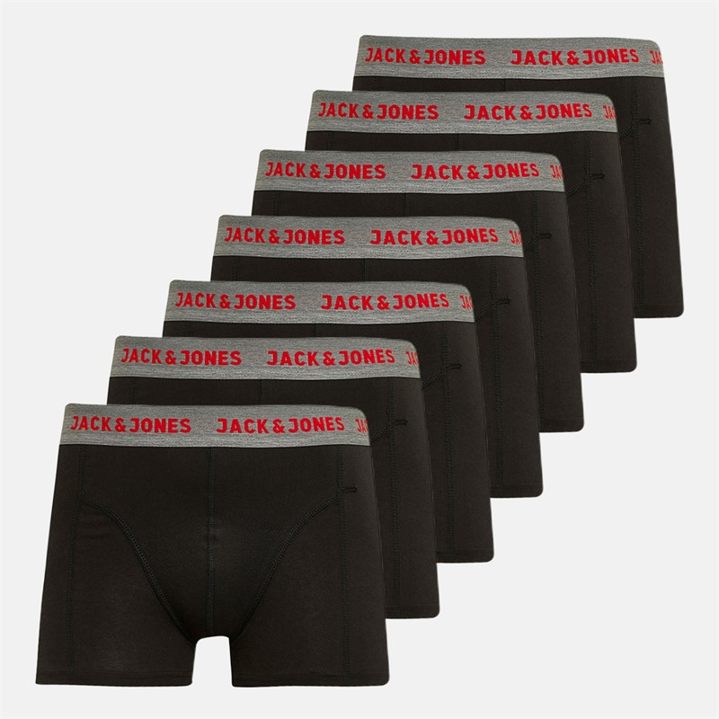 JACK & JONES Mens Twisted Waistband Seven Pack Boxer Trunks Black
