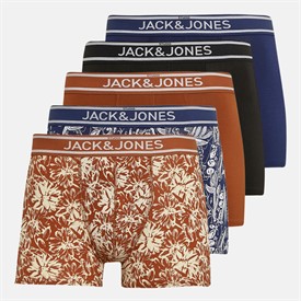 JACK & JONES Mens Retro Flower Five Pack Trunks Ocean Cavern