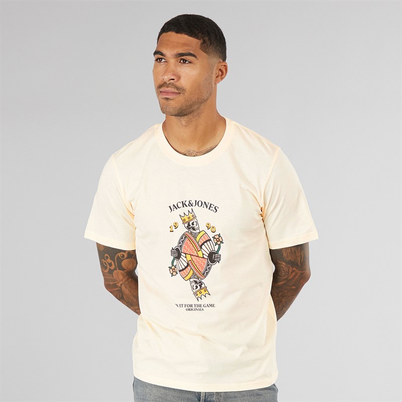 JACK & JONES Mens Anatomy Skull T-Shirt Antique White - Size M