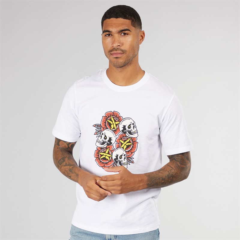 JACK & JONES Mens Anatomy Skull T-Shirt Bright White