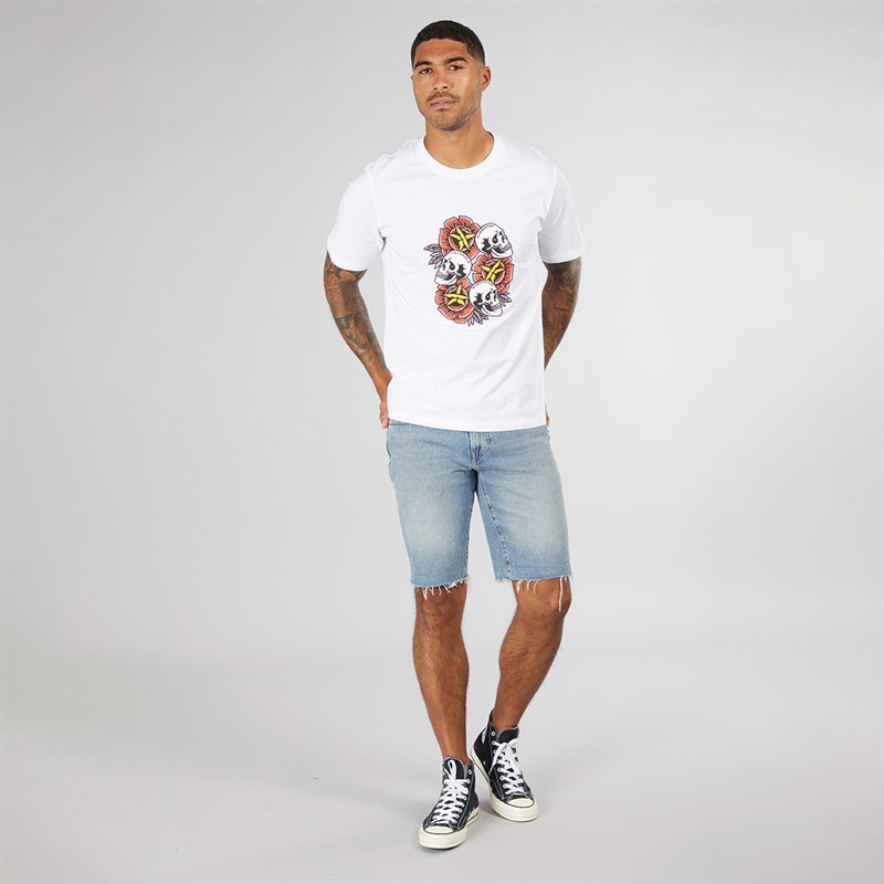 JACK & JONES Mens Anatomy Skull T-Shirt Bright White