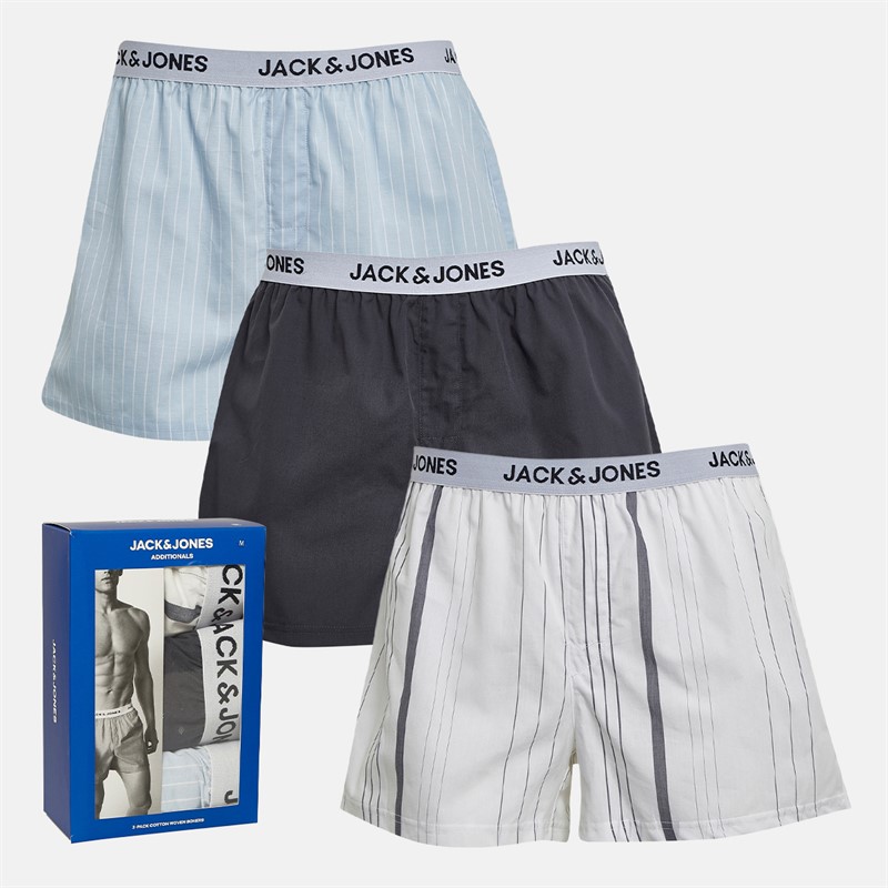 JACK & JONES Heren Anker Drie Pak Geweven Boxers Helder Wit / India Inkt / Gedempt Blauw