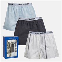 JACK & JONES Herre Anker Tre Pak Vævede Boksershorts Bright White/India Ink/Subdued Blue