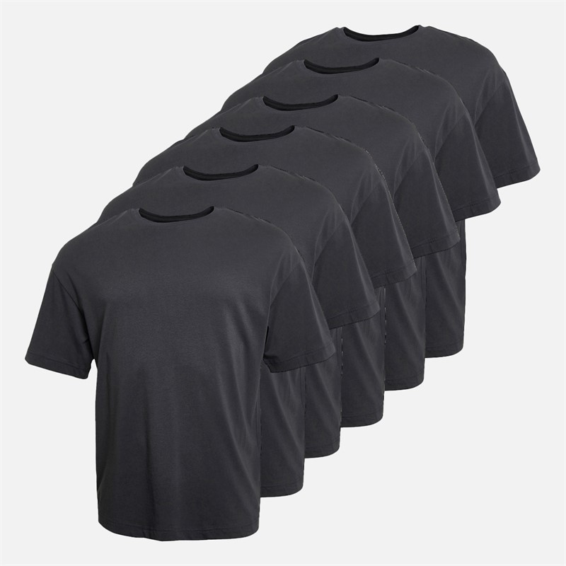 JACK & JONES Mens Gust Oversized Six Pack T-Shirts Asphalt - Size XS