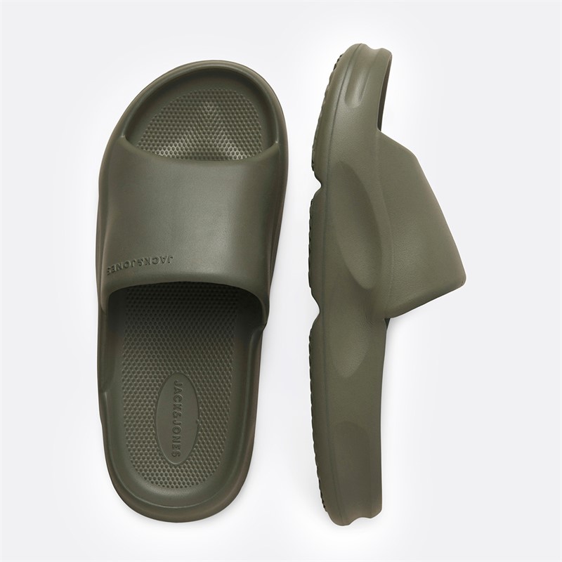 JACK & JONES Mens Vienna Moulded Sliders Olive Night