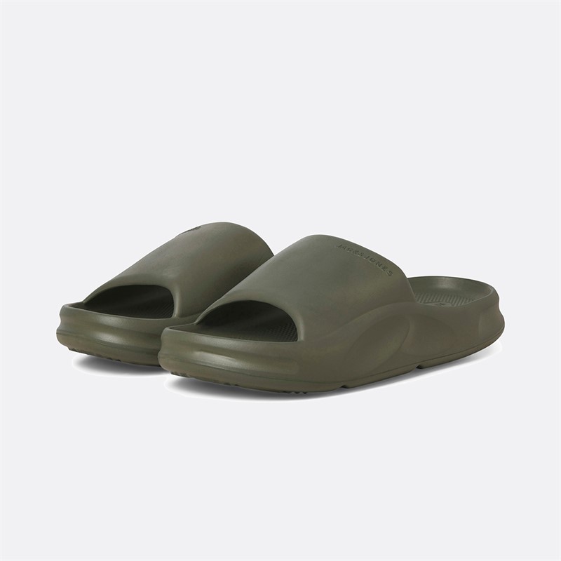 JACK & JONES Mens Vienna Moulded Sliders Olive Night