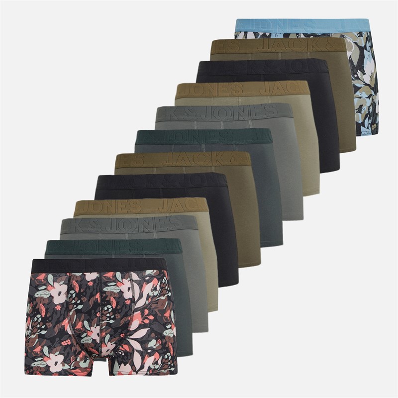 JACK & JONES Mens Jacjonah Flower Twelve Pack Boxer Trunks Forest Night