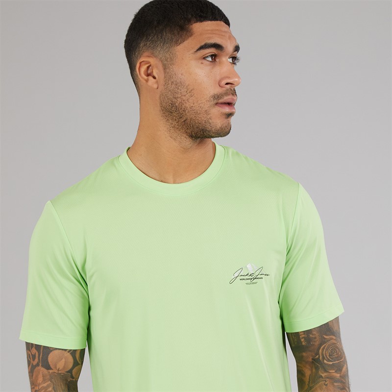 JACK & JONES Mens Mountain Tech T-Shirt And Shorts Set Tee Paradise Green/Short Glazier Grey