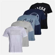 JACK & JONES Mens Five Pack T-Shirts Black/White/Ashley Blue/Glacier Grey/Navy Blazer