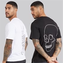JACK & JONES Mens Egon Print Two Pack T-Shirts Black/White