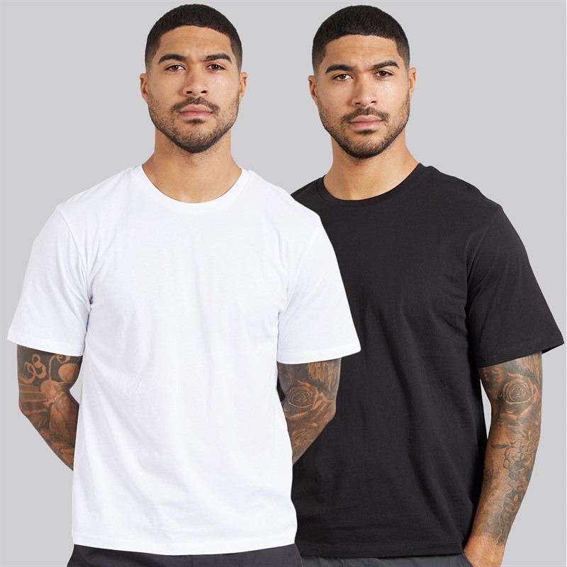 JACK & JONES Mens Egon Print Two Pack T-Shirts Black/White