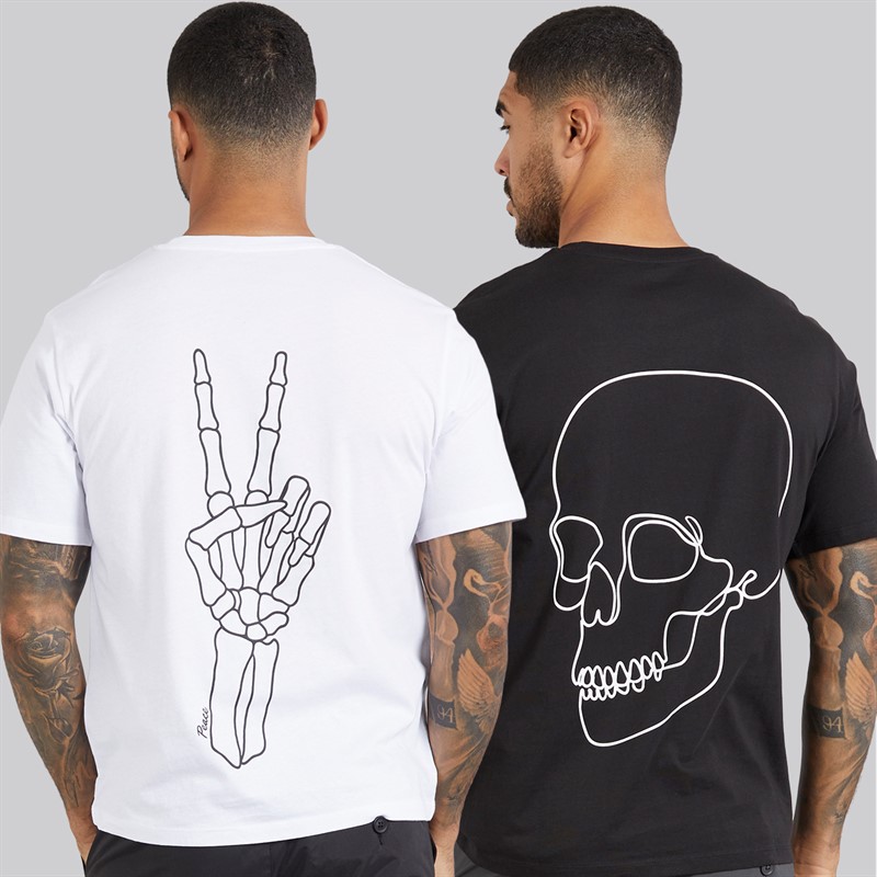JACK & JONES Mens Egon Print Two Pack T-Shirts Black/White
