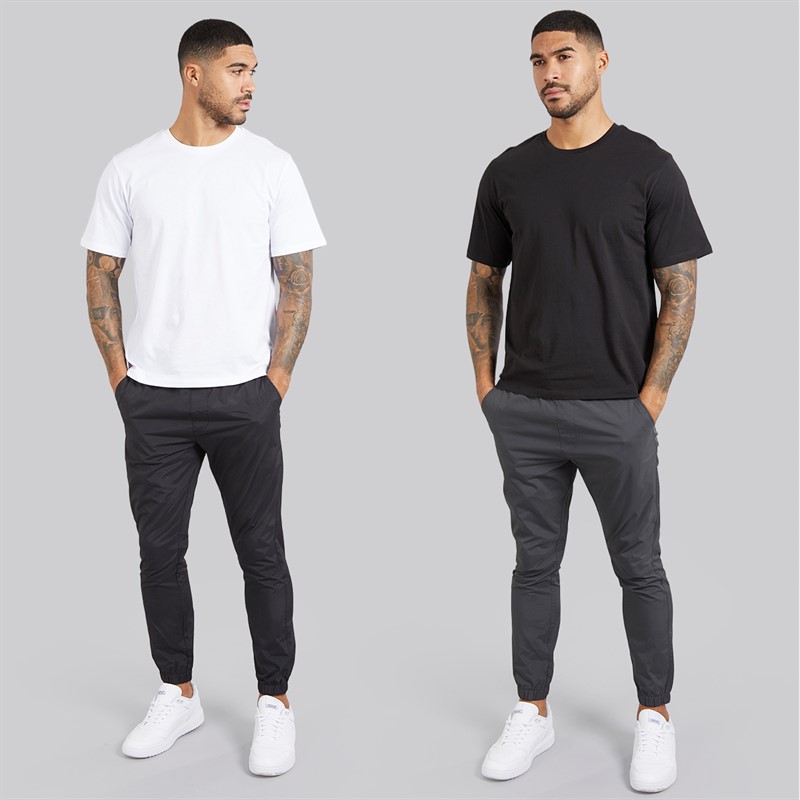 JACK & JONES Mens Egon Print Two Pack T-Shirts Black/White