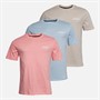 JACK & JONES Mens Beau Three Pack T-Shirts Quartz Pink/Cashmere Blue/Moonbeam
