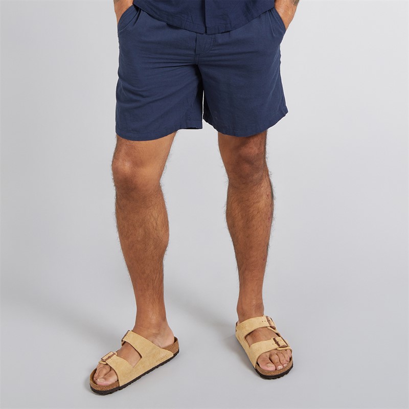 JACK & JONES Mens Jaiden Linen Blend Shorts Navy Blazer