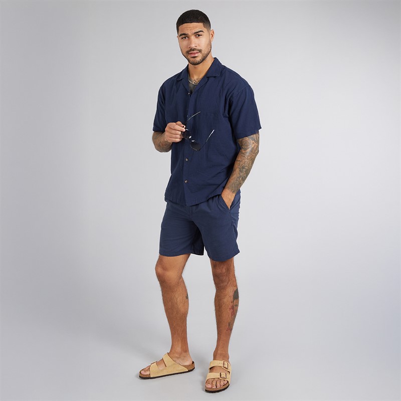 JACK & JONES Mens Jaiden Linen Blend Shorts Navy Blazer