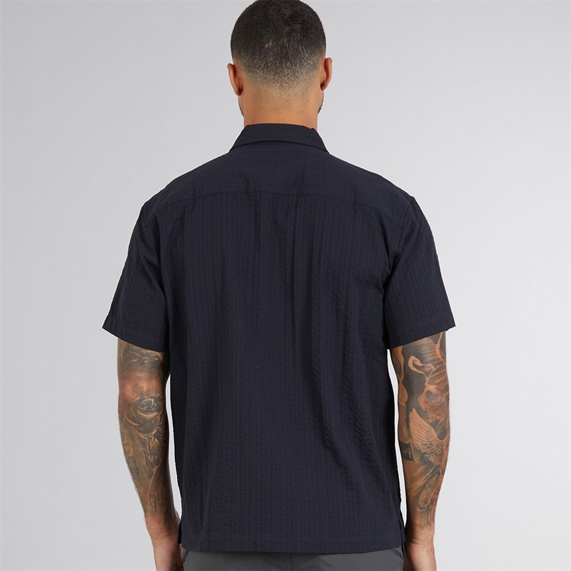 JACK & JONES Mens Eastern Seersucker Short Sleeve Shirt Black Beauty