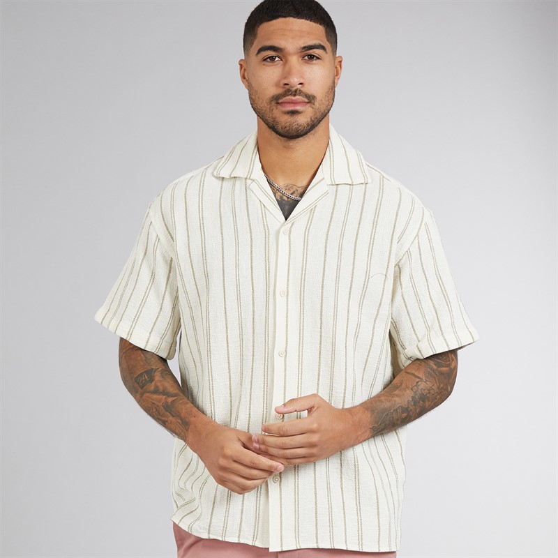 JACK & JONES Mens Coba Stripe Short Sleeve Shirt Cedar