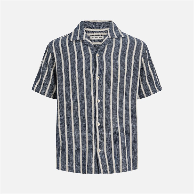 JACK & JONES Mens Coba Stripe Short Sleeve Shirt Ocean Cavern