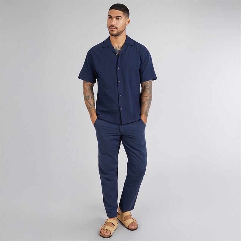 JACK & JONES Mens Kane Paros Linen Blend Trousers Navy Blazer