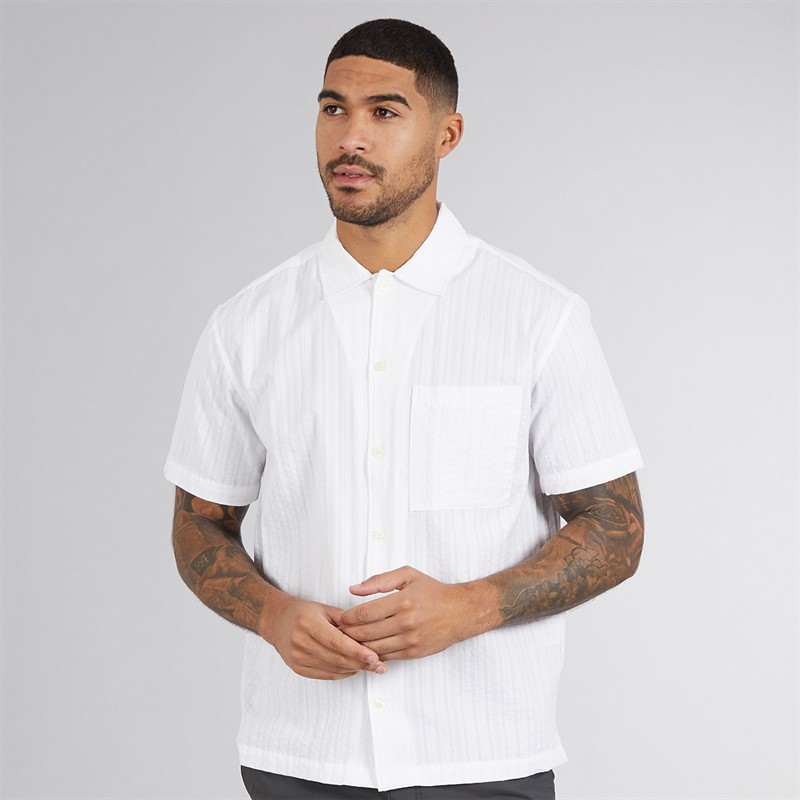 JACK & JONES Mens Eastern Seersucker Short Sleeve Shirt White