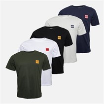 JACK & JONES Mens Brandy Five Pack T-Shirts Black/White/Duffle Bag/Navy Blazer/Glazier Grey