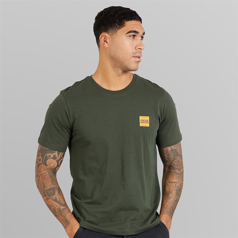 JACK & JONES Mens Brandy Five Pack T-Shirts Black/White/Duffle Bag/Navy Blazer/Glazier Grey