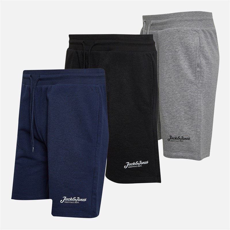 JACK & JONES Mens Impress Three Pack Shorts Black/Light Grey Marl/Navy Black/Lgm/Navy