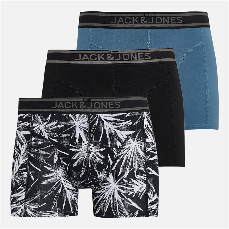 JACK & JONES Mens Richard Three Pack Boxer Trunks Black/Black/Oceanview